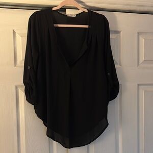 Lush Black V-Neck Blouse